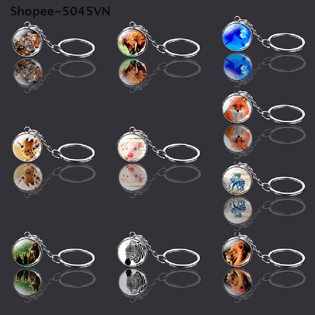 [Hàng Có Sẵn] Móc Khóa Quả Cầu Thủy Tinh Hai Mặt Hình Sói Hổ (H)