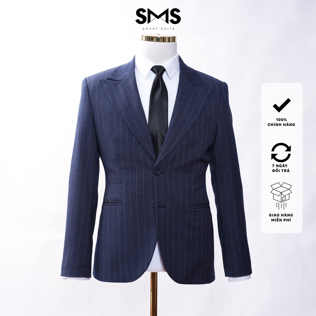 Vest nam xanh navy kẻ sọc, 2 khuy 3 túi phối quần sidetab, suits sartorial, chuẩn form Smart Suits