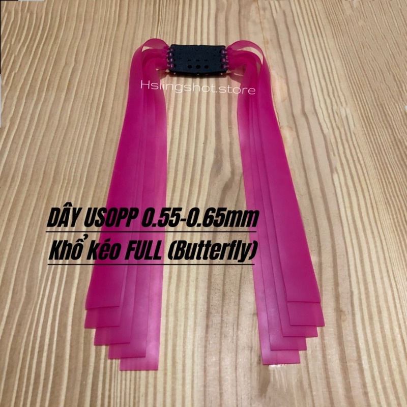Dây thun ná cao su Usopp V3 màu hồng buộc sẵn dày 055-065mm khổ Full tay