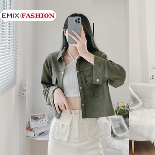 Áo khoác da lộn EMIX, áo thu đông dáng croptop, freesize dưới 55kg 4461