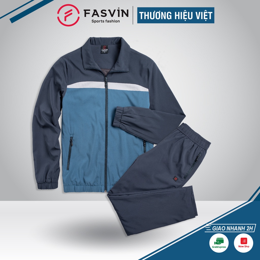 Bộ, quần, áo gió nam 2 lớp FASVIN BC22540.HN vải thể thao cao cấp 02 lớp lót lưới hàng chính hãng
