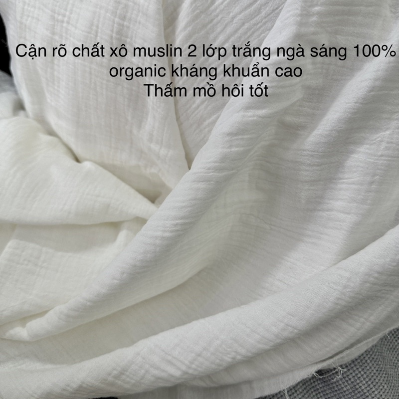 Xô muslin trắng 2 lớp - Hàng Hàn- may váy áo, khăn tắm, khăn ấp, váy cho bé