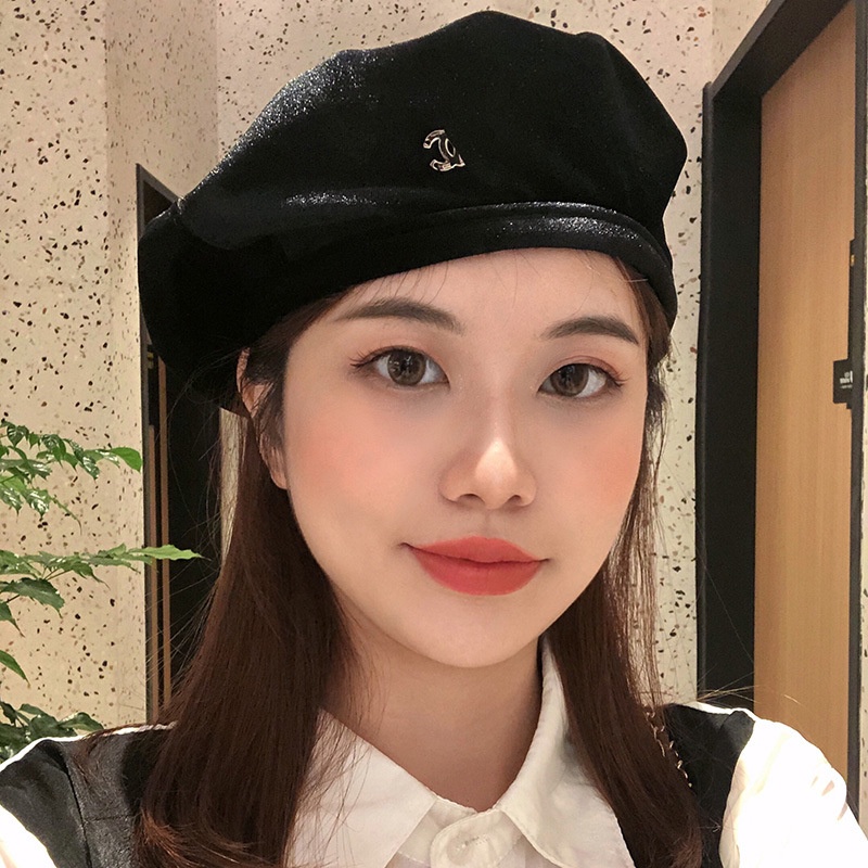 Mũ nồi, nón Beret màu đen nhung Phong Cách Hàn quốc, thời trang thu đông cho nữ, hàng sẵn