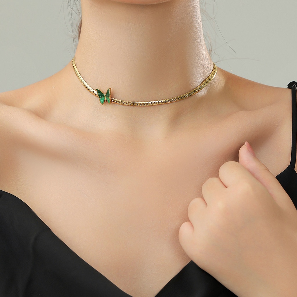 Dây chuyền titan nữ mặt con bướm nổi bật phong cách choker không đen gỉ