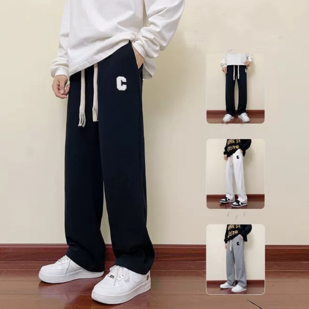 Quần thể thao nam ống rộng dây rút dáng Jogger hàn quốc có túi vải tổ ong Quần nỉ nam ống suông dài mặc ở nhà đi ngủ gym