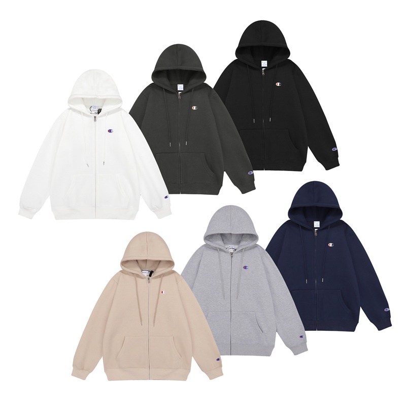 Áo Khoác Hoodie Cotton Có Khóa Kéo Thêu Chữ CHAMPION Thời Trang Cho Nam Nữ