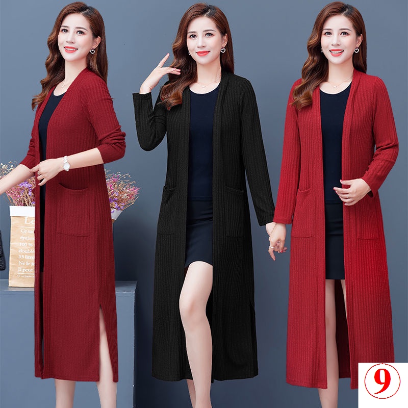 Áo Khoác Cardigan Dệt Kim Mỏng Dáng Dài Màu Sắc Đơn Giản Phong Cách Hàn Quốc Cho Phụ Nữ Trung Niên