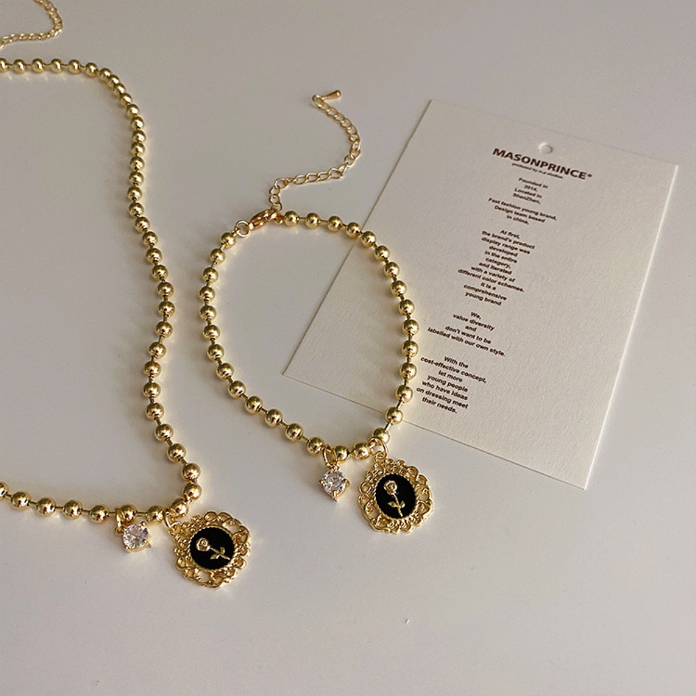 Vòng Cổ Choker Ren Hoa Phối Hạt Kim Loại Phong Cách Hàn Quốc Đơn Giản Cho Nữ