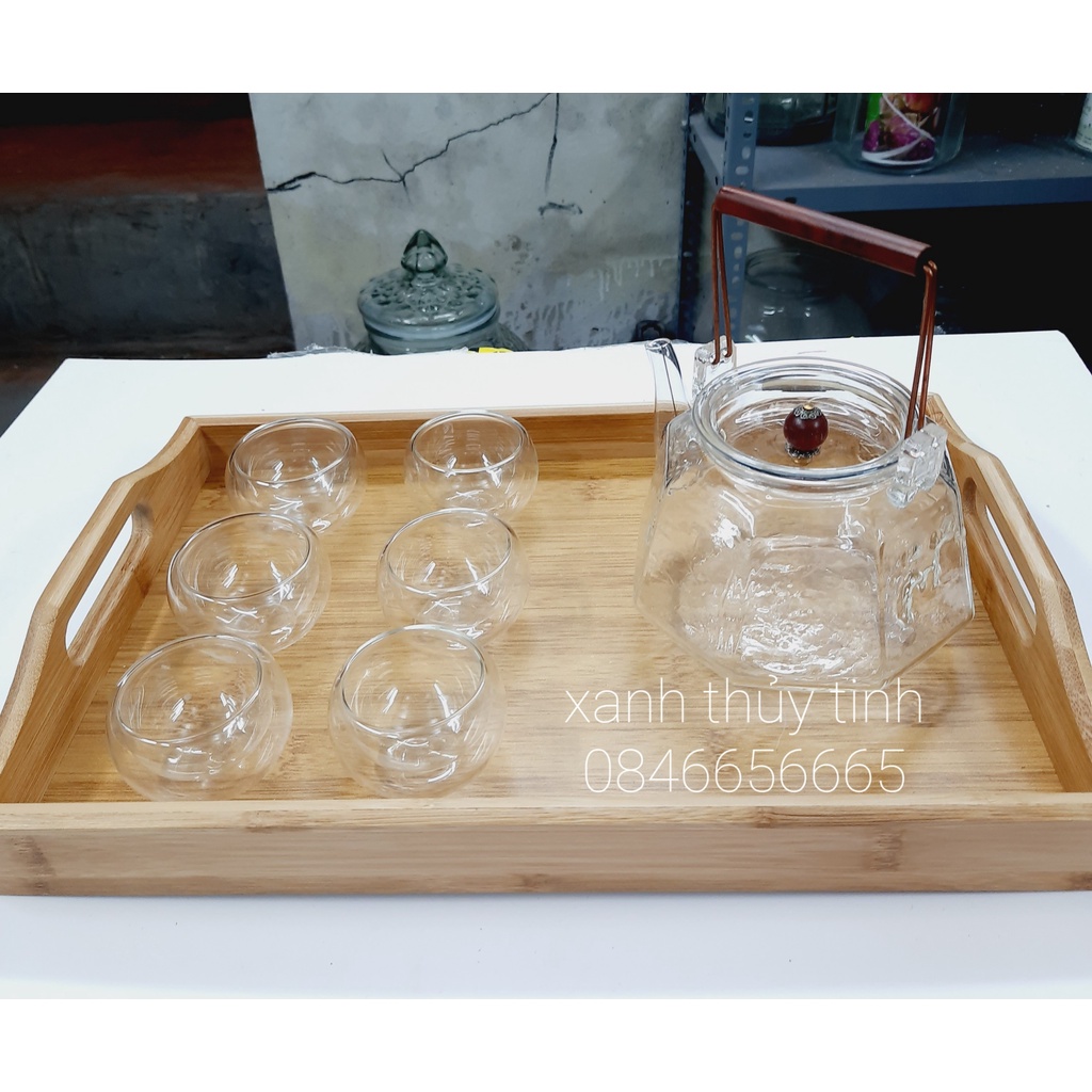 Bộ ấm trà  thủy tinh chịu nhiệt cao, ấm lục giác dung tích 900ml - AT40