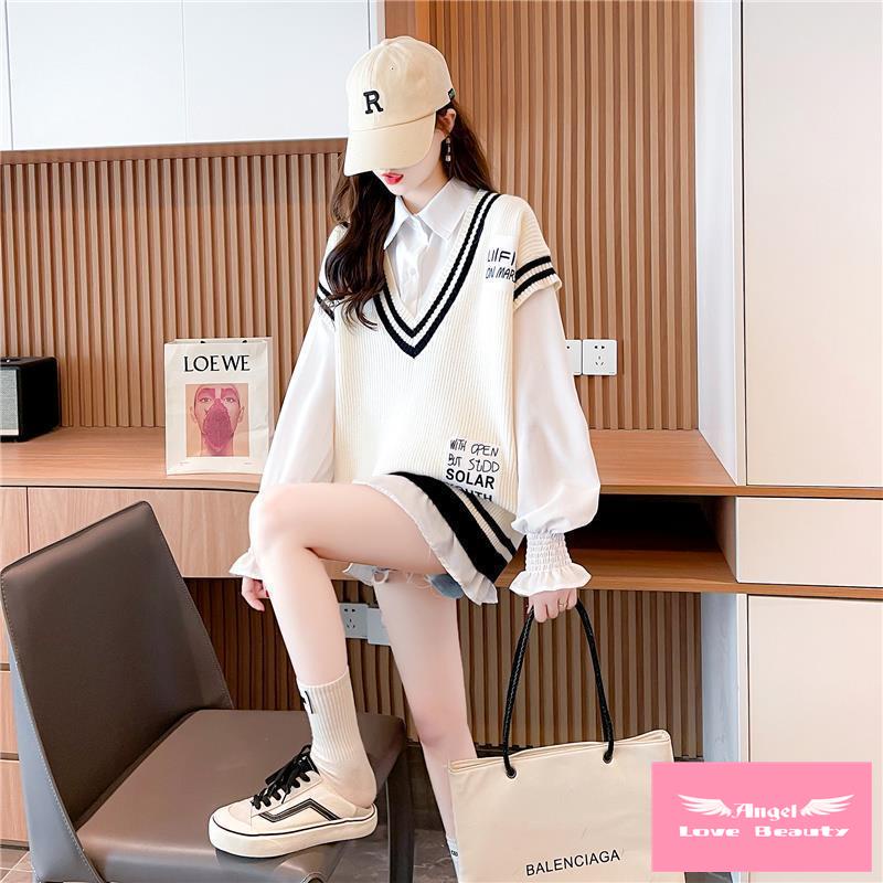 [Hàng Có Sẵn Bán Chạy] ~ Áo Sơ Mi Dệt Kim Không Tay Cổ Chữ V Tươi Trẻ Nhỏ Nhắn Cho Nữ