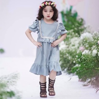 Váy bé gái ren Vintage bèo ngực ROLIA chất vải Linen mềm thoáng mát V24