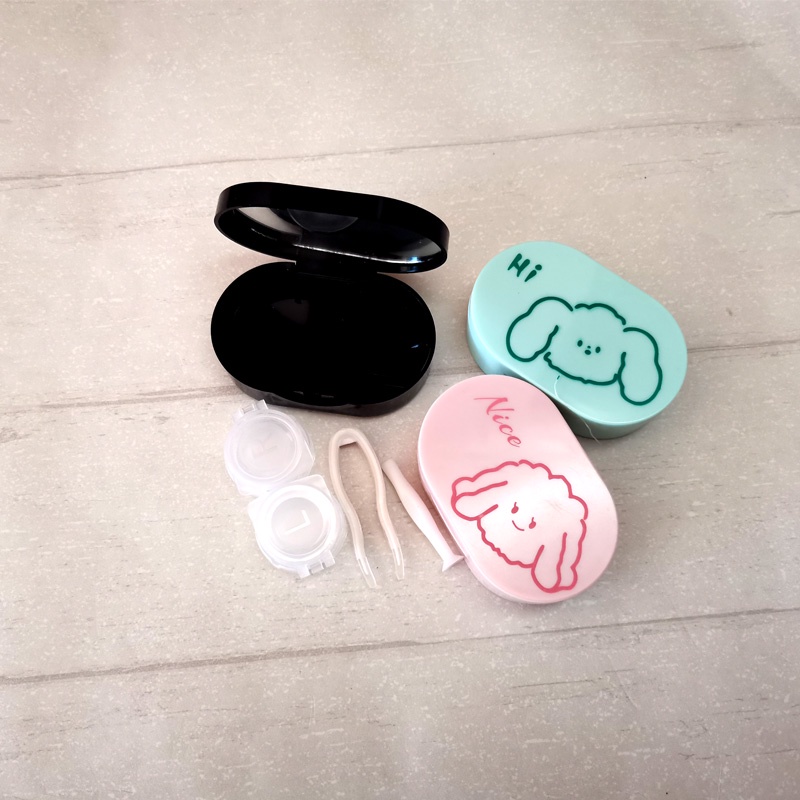 Hộp Đựng Kính Áp Tròng Hình Thỏ / Gấu / Chó / Cáo Dễ Thương Kèm Gương Soi Tiện Dụng Mang Theo Du