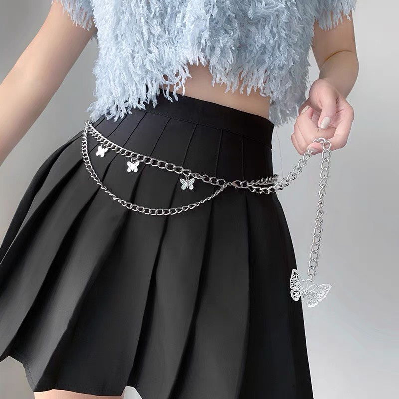 ( 2 mẫu) Dây thắt lưng dạng xích treo quần chân váy Xích thắt eo bạc cầm nặng tay hàng loại 1