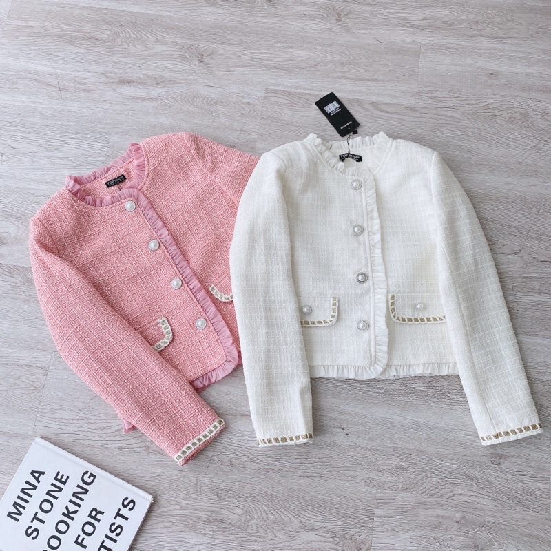 Áo dạ tweed viền bèo