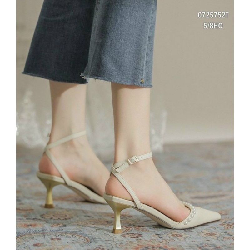 Dép Sục sandal nữ mũi nhọn cao 6cm mạ vàng ngọc cực xinh