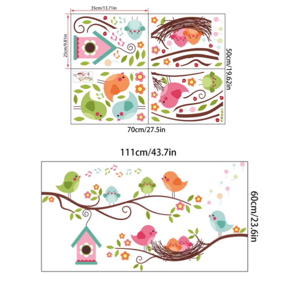 PNB05_Tranh decal dán tường ngôi nhà và gia đình chim nhỏ thích hợp cho phòng ngủ bé/ phòng ngủ/mầm non