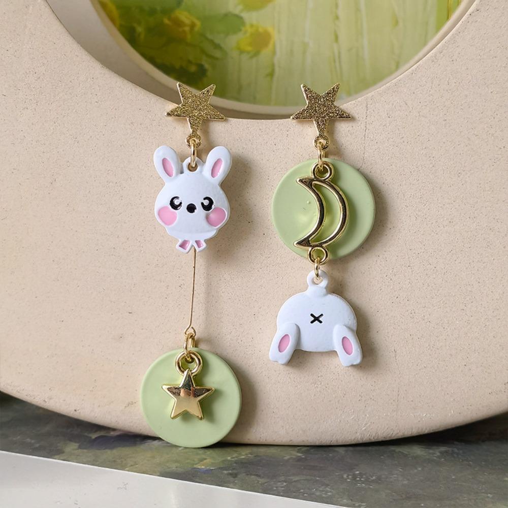 Khuyên Tai Thả Mặt Trăng Và Thỏ Cá Tính Cho Nữ