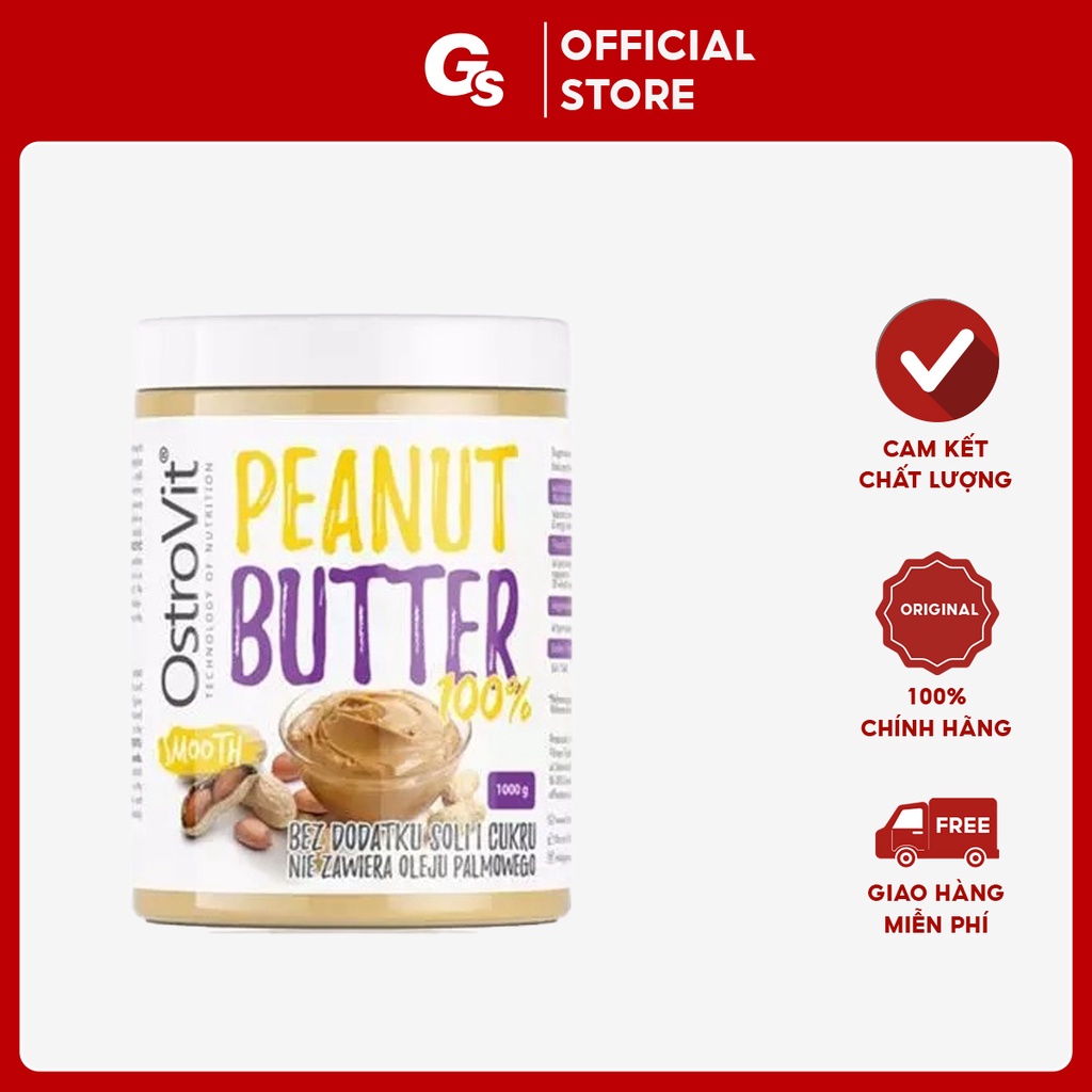 Bơ đậu phộng OstroVit Peanut Butter 100% Smooth (1000G) nhập khẩu Ba Lan - Gymstore