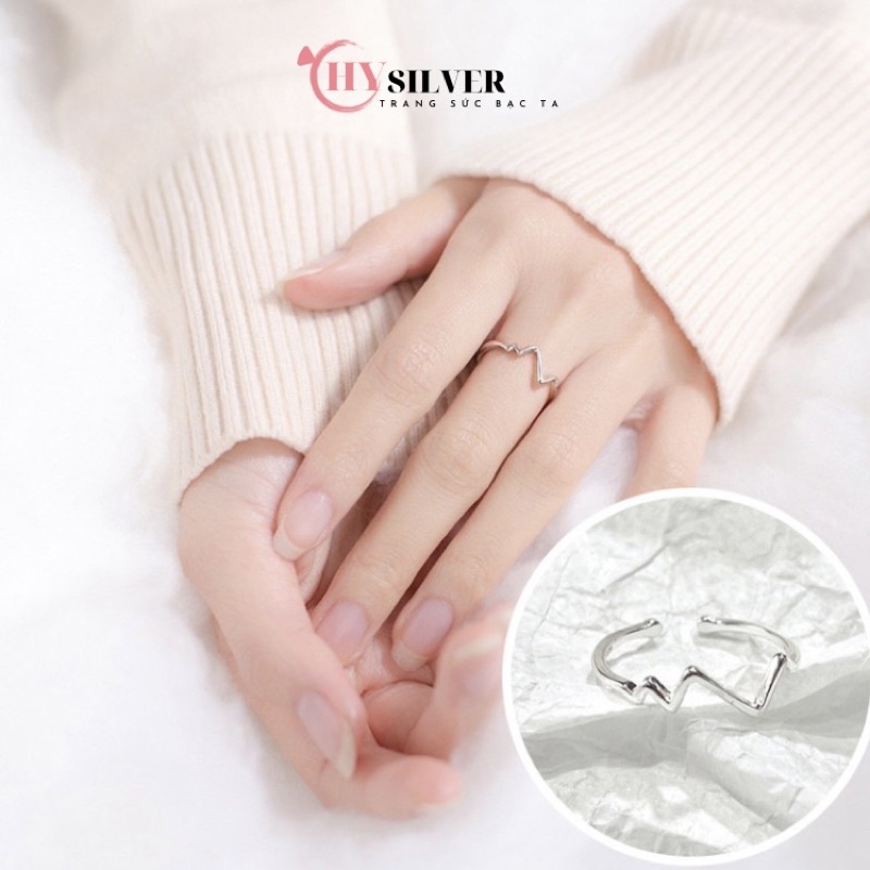 Nhẫn bạc ta nhịp tim dạng hở Freesize nhẫn nhịp đập bạc thật giá rẻ