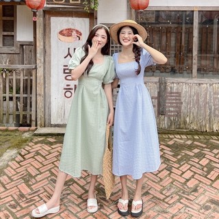 Đầm NARA - Đầm midi cổ vuông tay bồng
