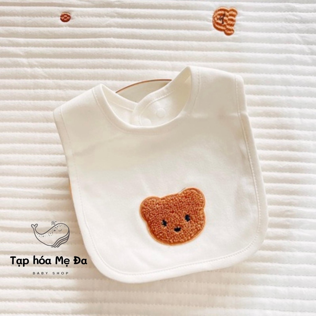 Yếm ăn dặm/yếm đeo cổ cho bé hình gấu kiểu chữ U 100% cotton thấm hút tốt phong cách Hàn Quốc dễ thương
