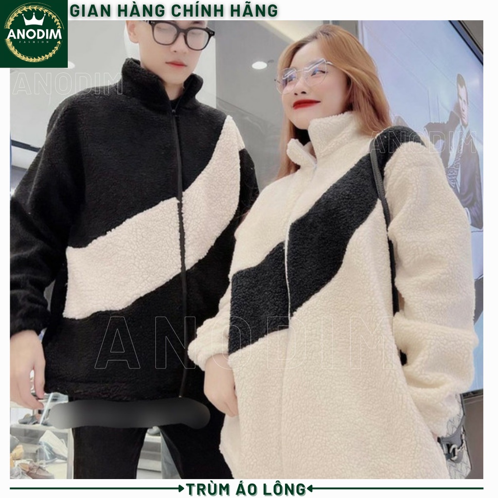 Áo lông cừu phối màu đen trắng cá tính dày đẹp ấm chất lượng cao