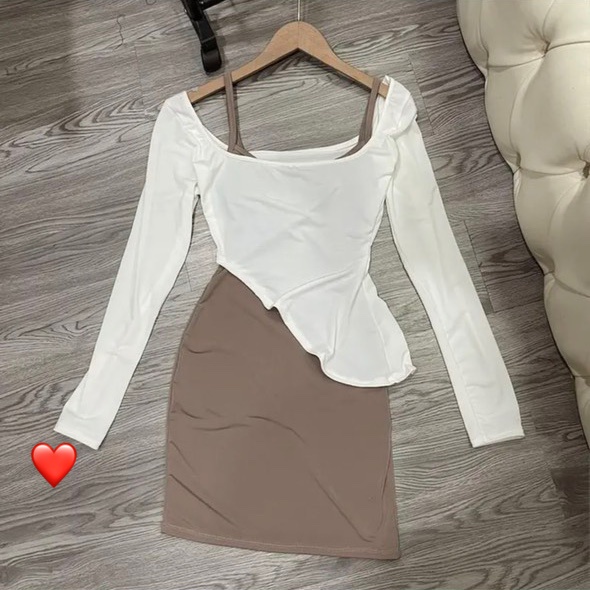 Set bộ thun lụa nữ áo ngoài tay dài lệch tà kèm đầm body 2 dây hot