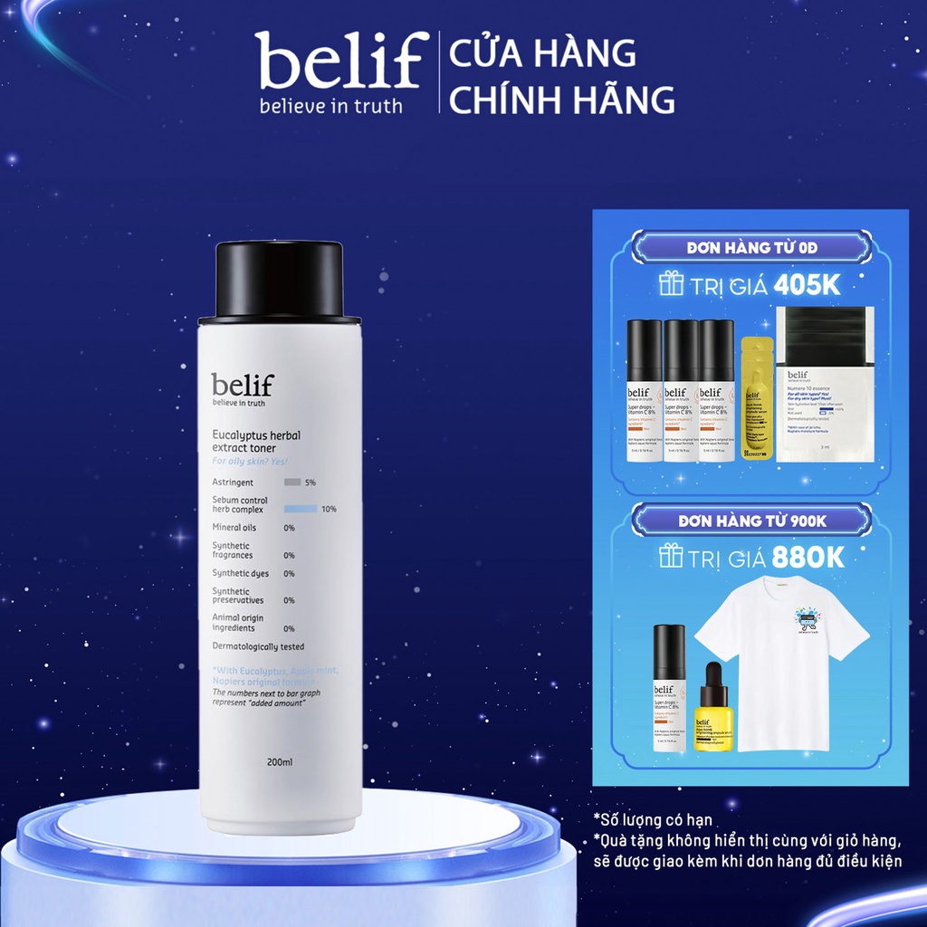 Nước cân bằng khuynh diệp ngăn ngừa mụn cho da dầu Belif Eucalyptus Herbal Extract Toner 200ml