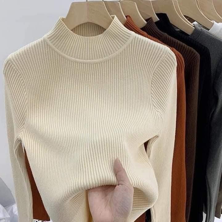 Áo len tăm cổ 3 phân nữ Quảng Châu dài tay hàng đẹp chất mềm mịn dày dặn co giãn 4 chiều , Áo len giữ nhiệt cổ lọ 3cm