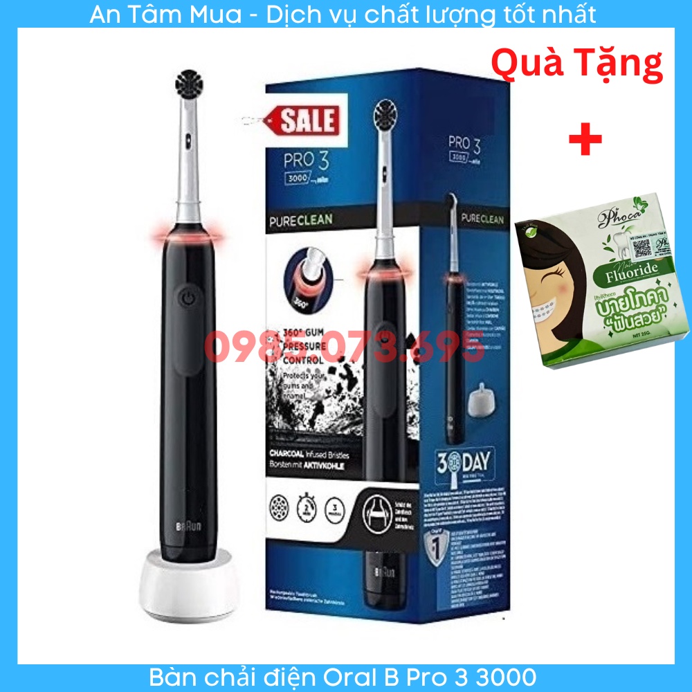 Bàn chải điện Oral B Pro 3 3000 - Mẫu mới - Cảm Biến Lực 360 Độ - Hẹn Giờ ProTimer - 3 Chế Độ - Made In Germany