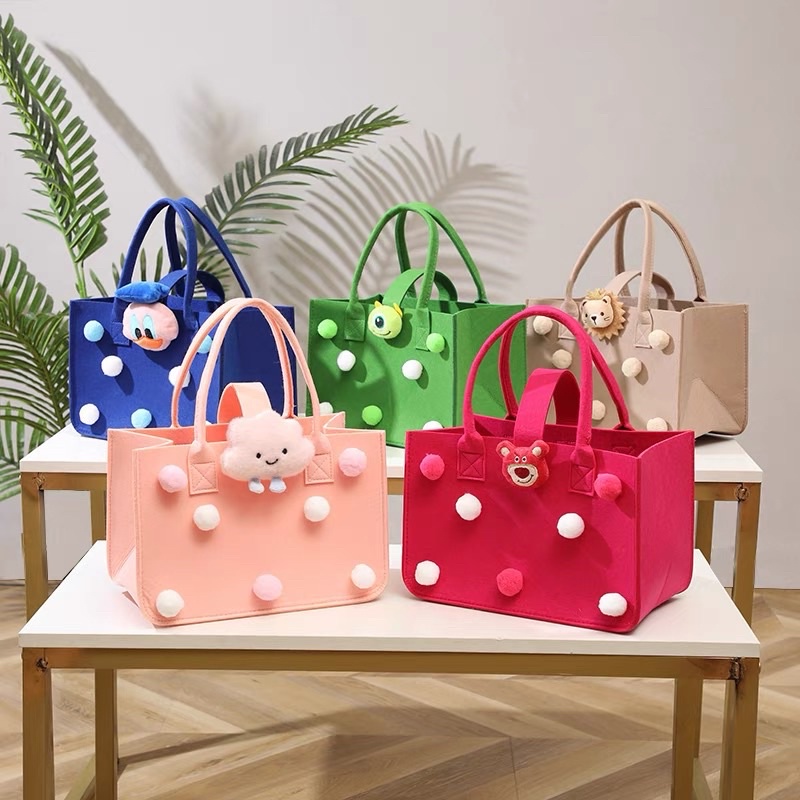 Túi vải nỉ họa tiết hoạt hình dễ thương bản to túi bỉm sữa màu kẹo đa năng cho mẹ và bé