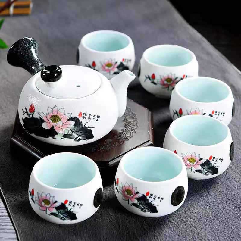 Bộ Ấm Chén Pha Trà Sứ Cao Cấp SƯƠNG MAI Định Châu Hoa Sen