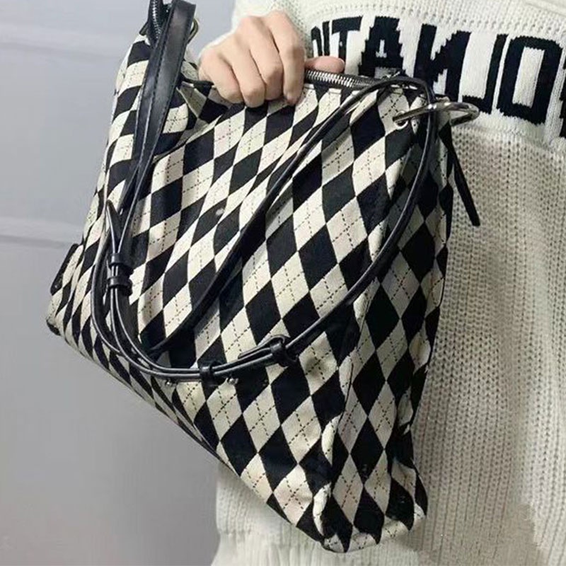 Menas Túi Xách canvas Sức Chứa Lớn Họa Tiết Hình Thoi Thời Trang Cho Nữ