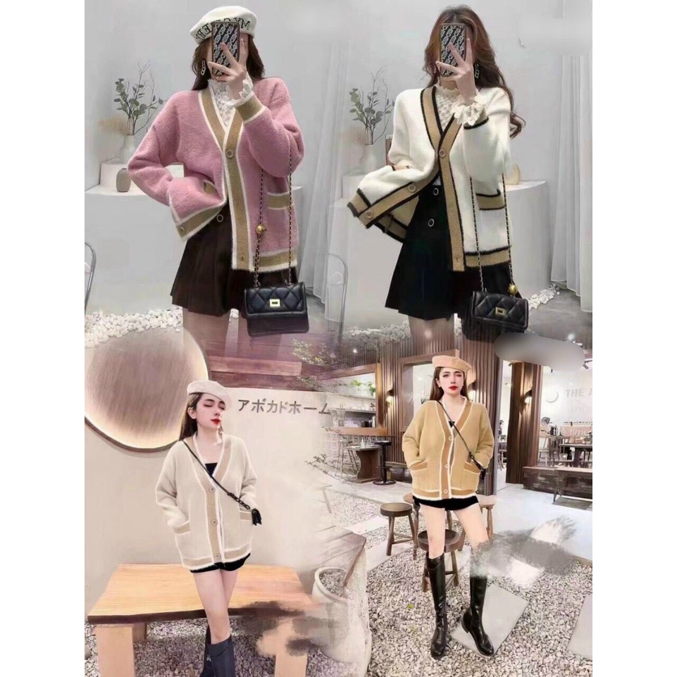ÁO cadigan len lông viền to