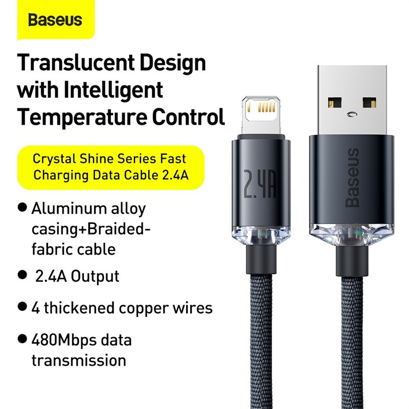 Cáp sạc nhanh, truyền dữ liệu tốc độ cao siêu bền Baseus Crystal Shine Series Fast Charging Data Cable 2.4A