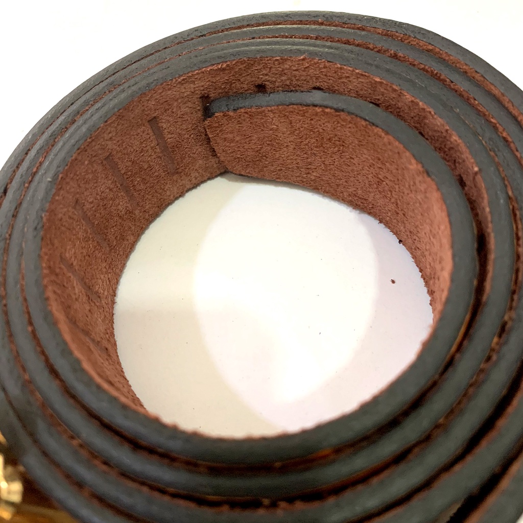 Thắt Lưng Nam Da Bò Nguyên Miếng 1 Lớp Màu Nâu Nhạt Dập Vân Cá Sấu Mặt Khóa Tự Động Gold