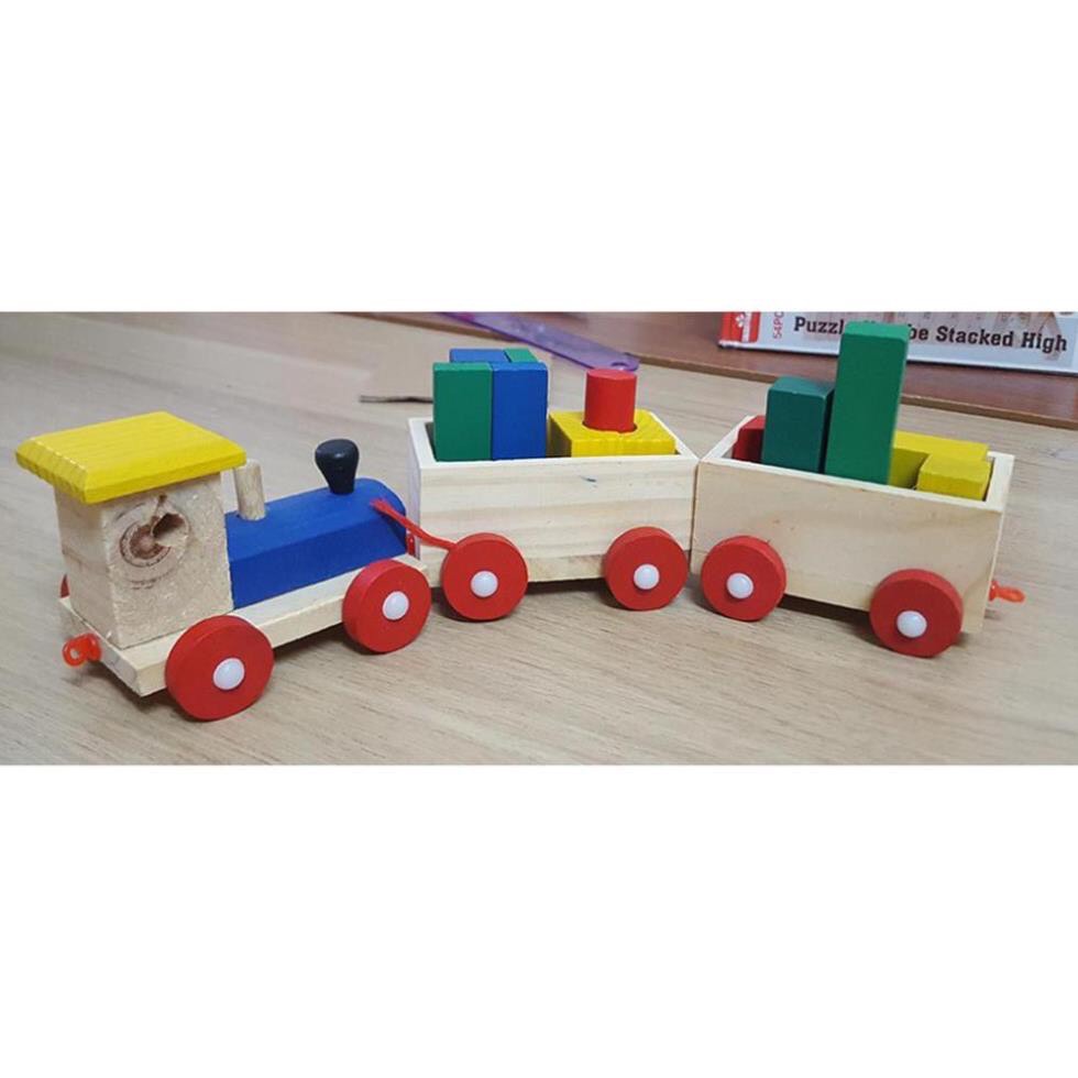 Đồ chơi Tàu chở khối 3 toa bằng gỗ thông tự nhiên
