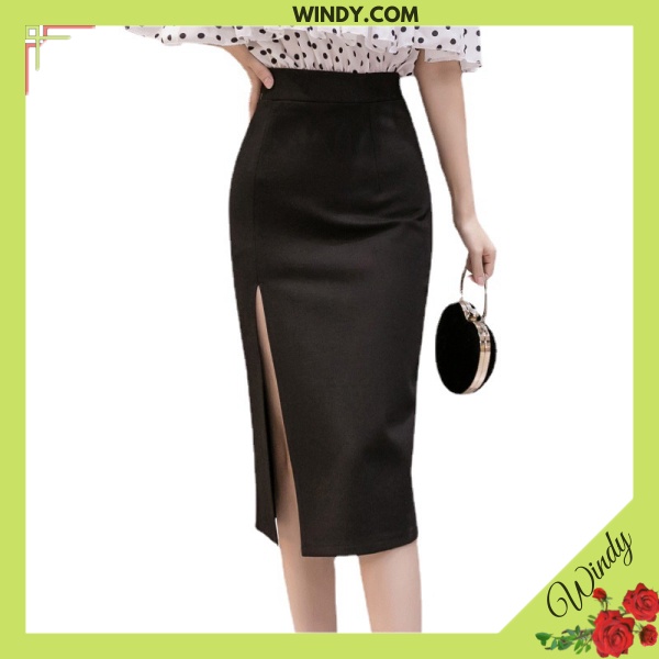 Chân váy bút chì kiểu sẻ Trước 35cm dáng dài phong cách thời trang công sở trẻ trung
