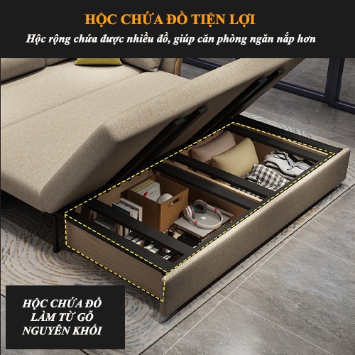 Sofa Giường Thông Minh-Ghế Sofa Cao Cấp Đệm Bọt Biển Tay Gỗ Có Ngăn Chứa Đồ Tặng Kèm 6 Gối Cao Cấp | BigBuy360 - bigbuy360.vn