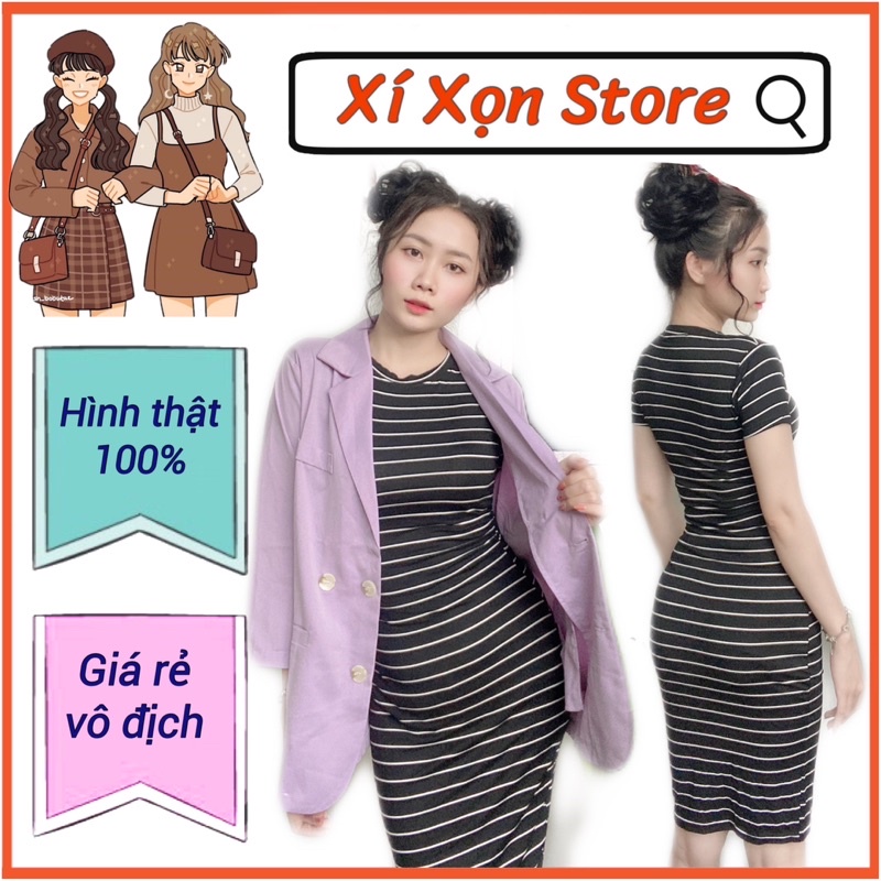 Đầm Body Thun Sọc Đen Trắng Thời Trang Nữ Tính