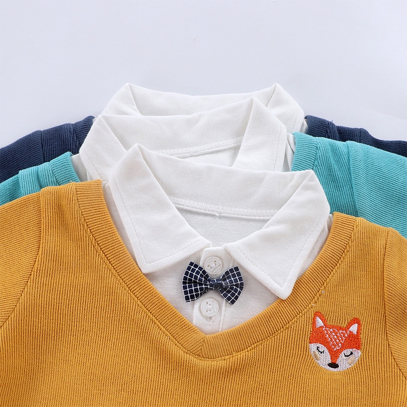 Áo Sweater Chui Đầu Thêu Họa Tiết Màu Sắc Thời Trang Xuân Thu Phong Cách Hàn Quốc Cho Bé Trai / Gái 80-140CM