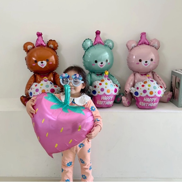 Bóng gấu + bánh cupcake happy birthday 3D trang trí sinh nhật, đồ chơi, quà tặng cho bé