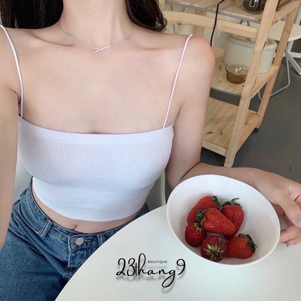 Áo hai dây croptop sợi bún áo 2 dây ôm body màu đen màu trắng chất thun gân basic co giãn 4 chiều dáng ôm siêu đẹp