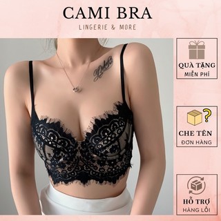 Áo Bra ren có gọng nâng ngực sexy, Áo lót nữ Bralette mút mỏng ren mềm xuyên thấu gợi cảm 1 khóa cài sau A02