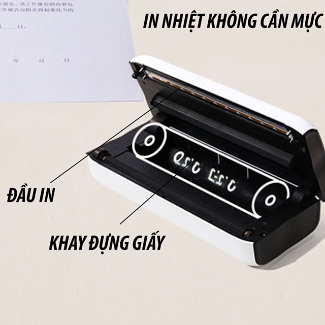 Máy in bluetooth mini cầm tay ECOKING in A4-A5 đen trắng 1 mặt kết nối tất cả các dòng điện thoại-latop-PC pin 30000 mah