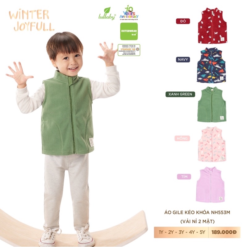 {Nhùn nhùn}Áo gile nỉ nhung kéo khoá Lullaby size 1 tuổi đến 5 tuổi