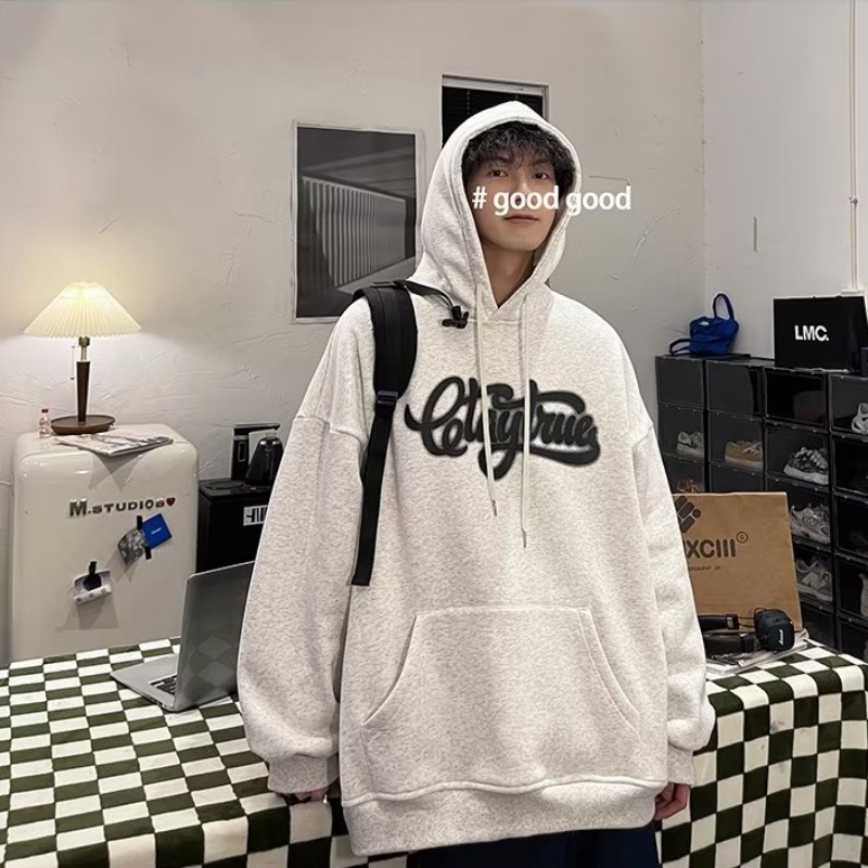 Áo hoodie Dáng Rộng In Chữ Phong Cách Hiphop Đường Phố Hàn Quốc Cho Nam