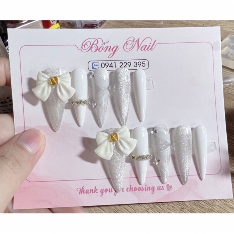 Nailbox thiết kế sang trọng tặng keo và dũa , móng tay giả đính chamr , mẫu nail đẹp , Nail box xinh