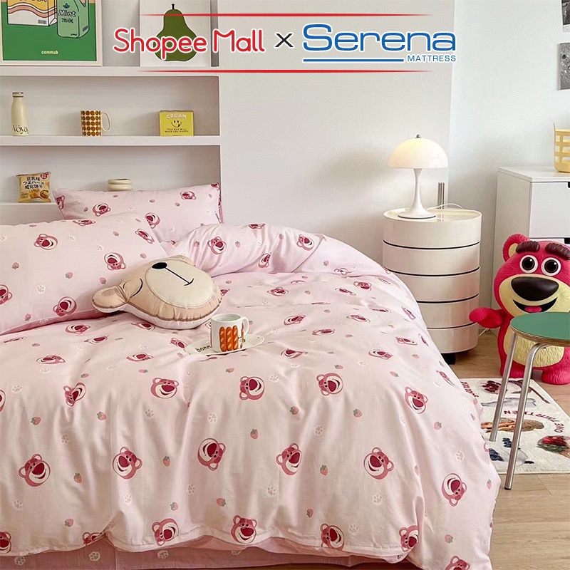 Ga Trải Nệm Chần Bông 5 Món Cotton Living SERENA Cao Cấp Ra Nệm Đệm Trải Phủ Bọc Giường Chăn Grap Drap Vỏ Gối Chính Hãng