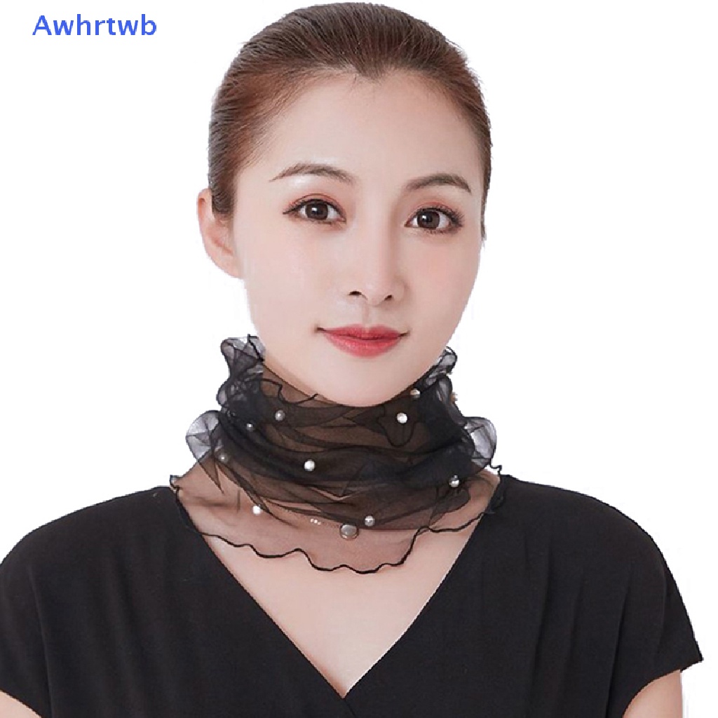 Khăn Quàng Cổ Chống Nắng Bằng Lụa Phối Ren Lưới Đính Hạt Thời Trang Xuân Hè Mới